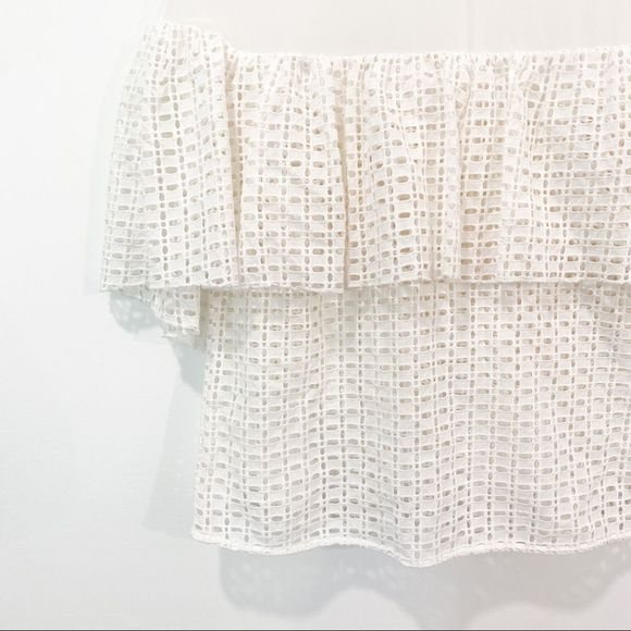 Abbey Glass Luxury Eyelet Mesh Top Floating Ruffle Illusion Blouse White Medium - Picture 5 of 9